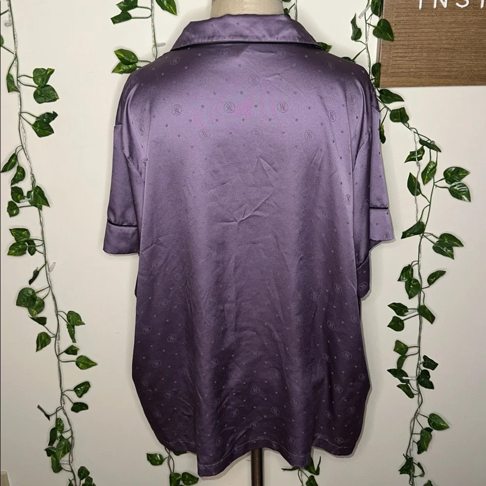 Victoria’s Secret Silky Style Button Up Pajama Shirt Purple Polka Dot